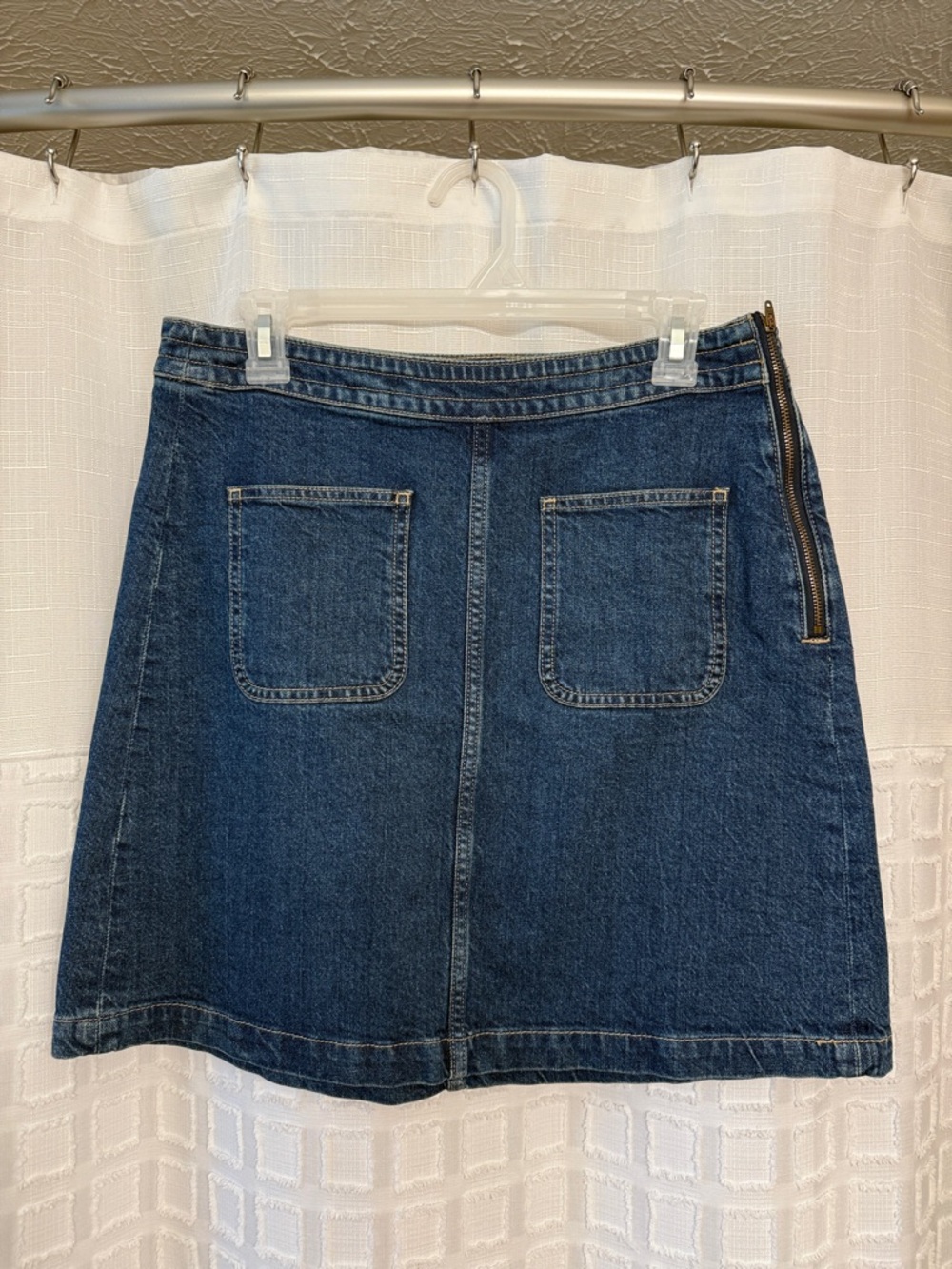 LOFT Denim A-Line Skirt with Front Pockets - Dark Blue